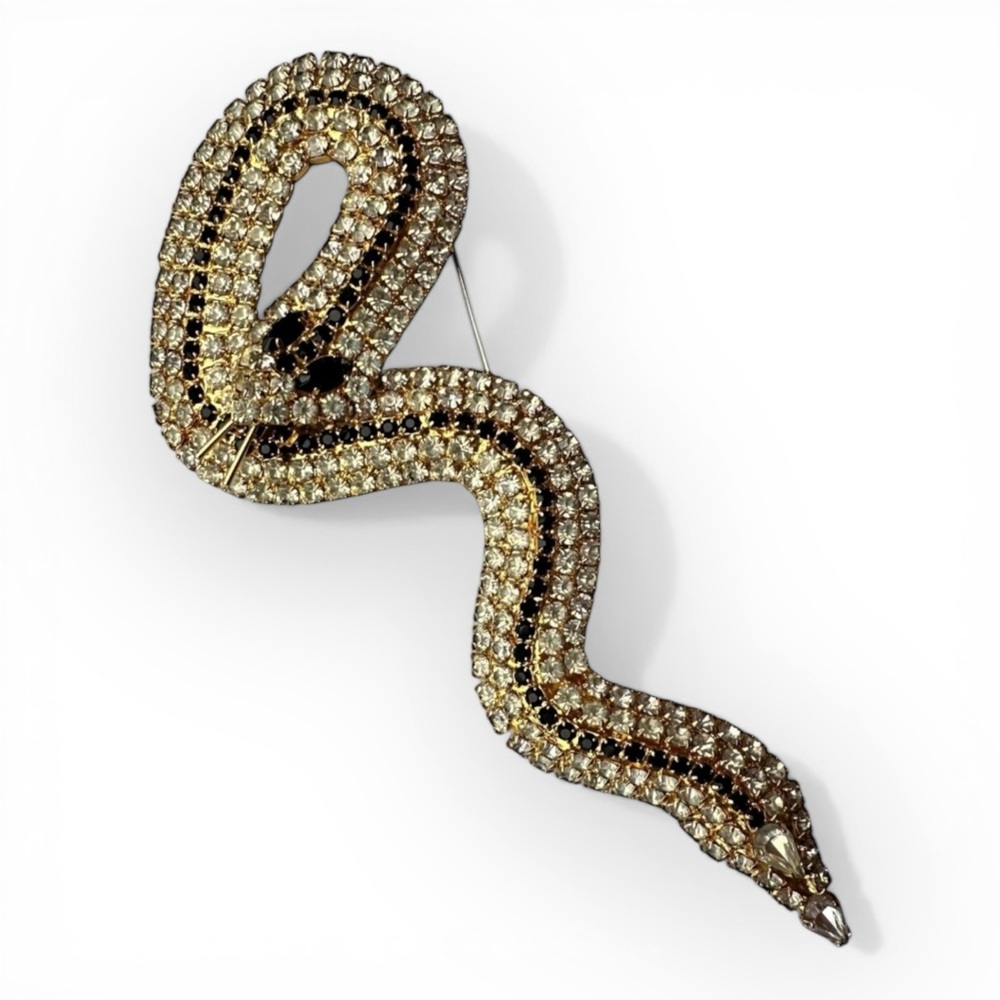 Huge Vintage Signed JJ Rhinestone Snake Brooch Jonette Jewelry Statement Piece